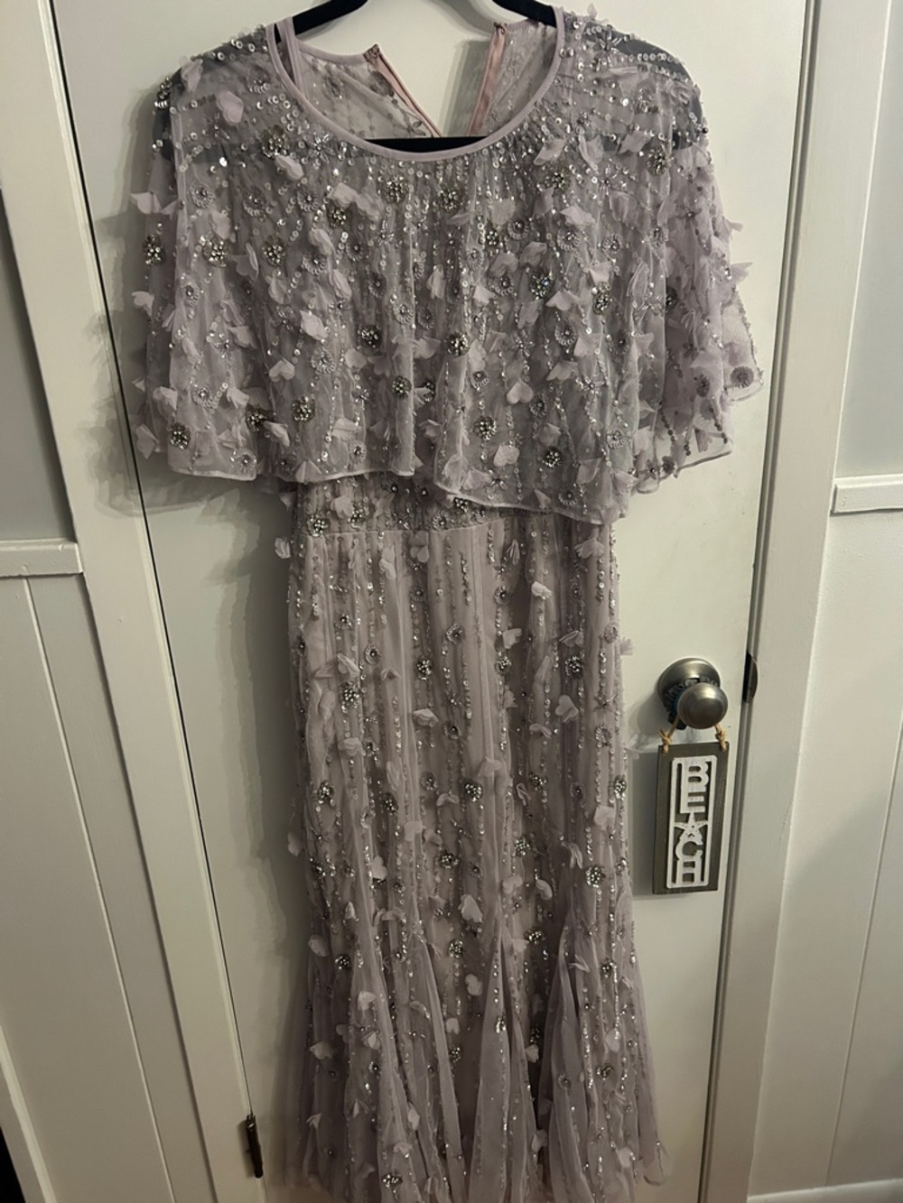 Mac Duggal Lilac Embellished Evening Gown with Capelet